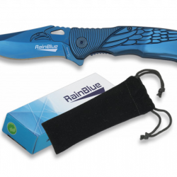 Offrez ce Couteau pliant de poche lame de 8 cm  « RainBlue » décor Aigle couleur bleu