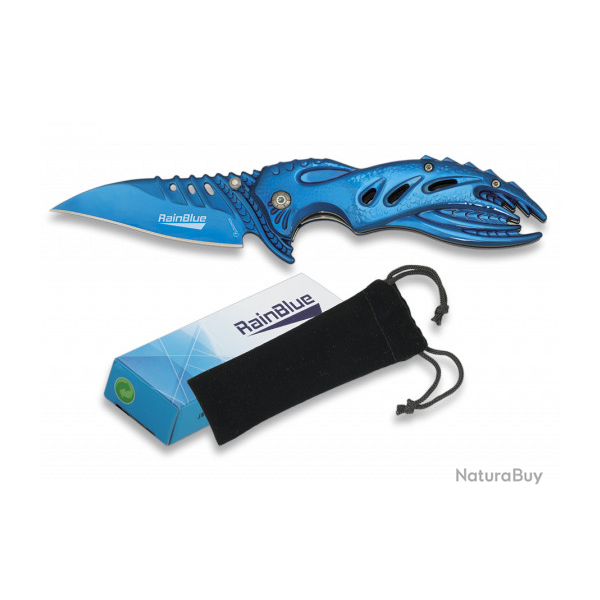 Couteau pliant de poche lame de 8.5 cm   RainBlue  au Design Tribal couleur bleu