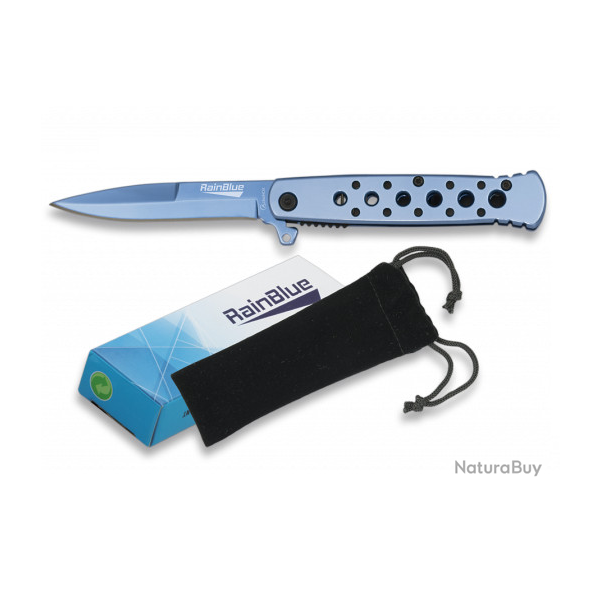Offrez ce Couteau pliant de poche lame de 8.2 cm   RainBlue  manche perc couleur bleu