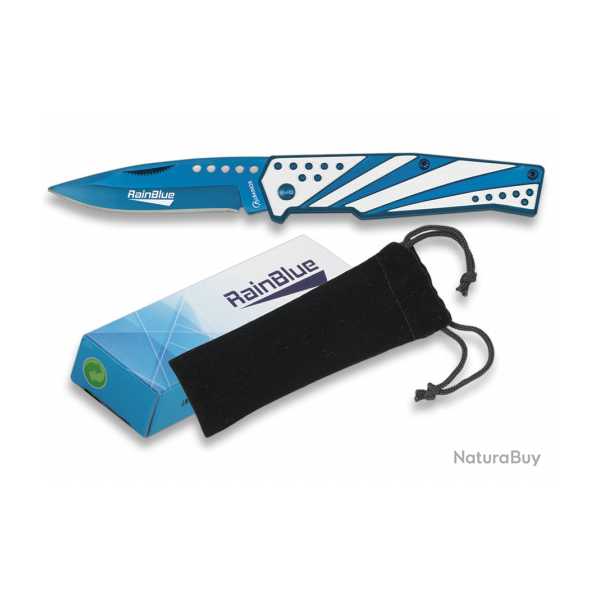 Couteau fantaisie pliant de poche lame de 7.5 cm RainBlue  au Design Moderne couleur bleu