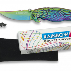 Couteau pliant de poche lame Bird de 5.2 cm  « RAINBOW » Décor Aigle couleur Arc en Ciel