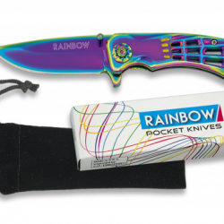Offrez ce Couteau pliant de poche  lame  de 7 cm  « RAINBOW » Toile d?Araignée couleur Arc en Ciel