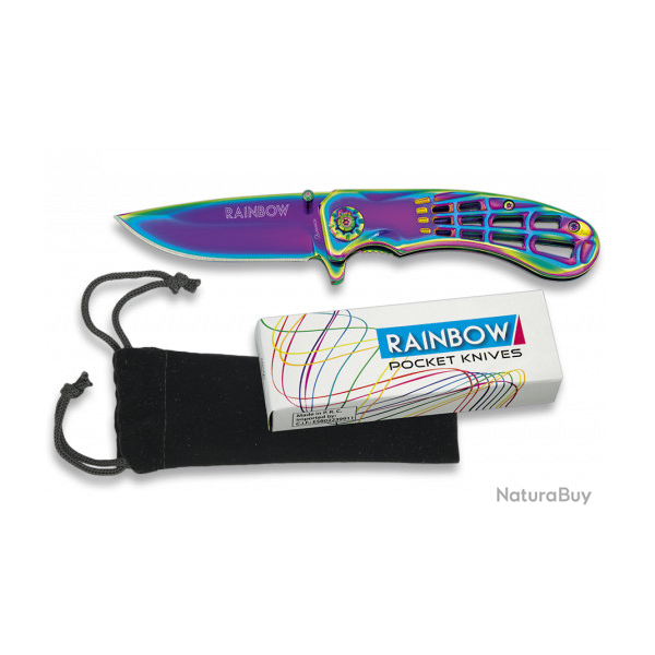 Couteau pliant de poche  lame  de 7 cm   RAINBOW  Dcor Toile d'Araigne couleur Arc en Ciel