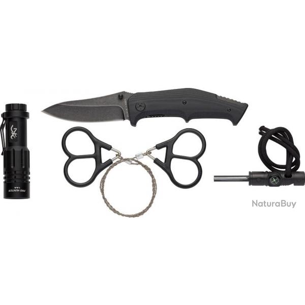 Kit de Survie Browning Outdoorsman Survival Combo Couteau + Lampe + Allume Feu + Scie BR0288