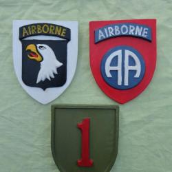 Trio Blason : 101ème Airborne + 82ème Airborne + Big Red One - Polychrome - avec accroche
