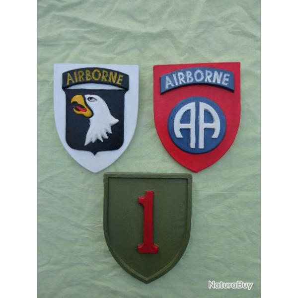 Trio Blason : 101me Airborne + 82me Airborne + Big Red One - Polychrome - avec accroche