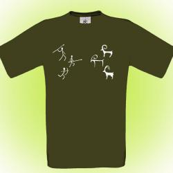 Tee-shirt kaki, vert ou marron avec impression Chasse préhistorique