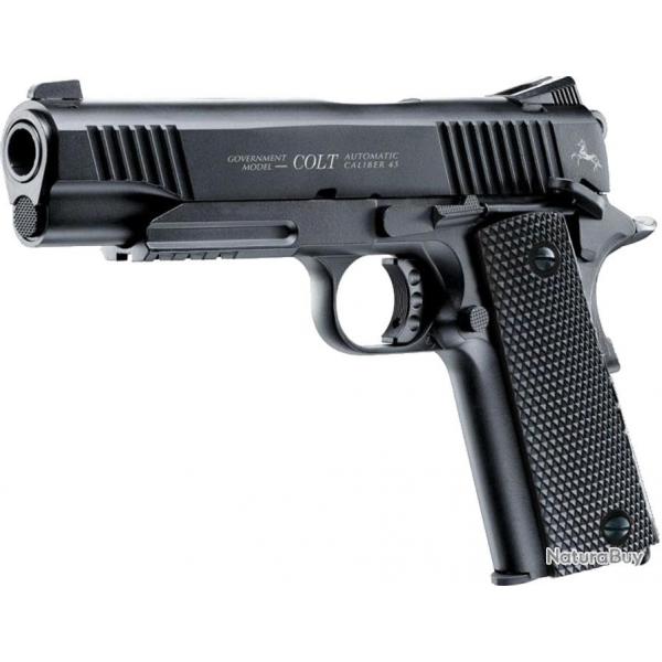 PROMO! Pistolet CO2 Colt M45 Noir BB's cal 4,5 mm + 500 BILLES ACIER GAMO + 5 SPARCLETTES + CIBLES