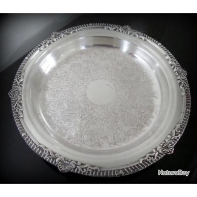 Plat rond à huîtres ou coquillages faïence en barbotine vintage
