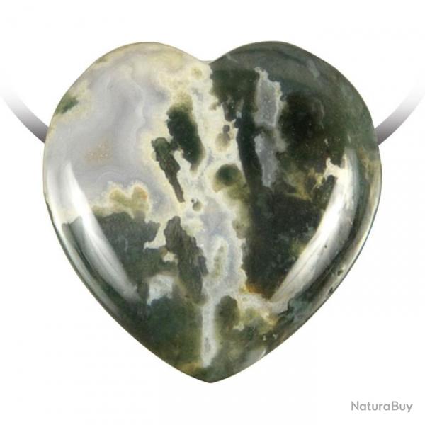 Pendentif coeur pierre perce en agate mousse