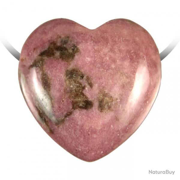 Pendentif coeur pierre perce en rhodonite