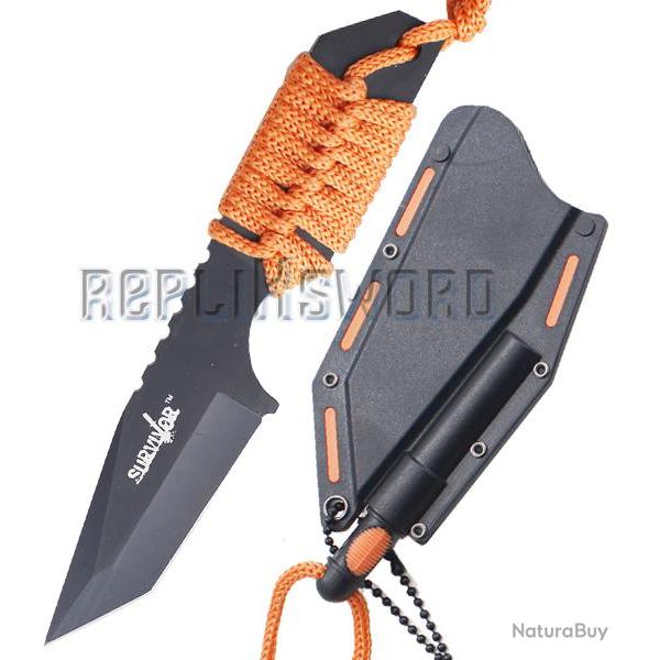 Petit Couteau de Survie Orange Collier HK-762OR Repliksword