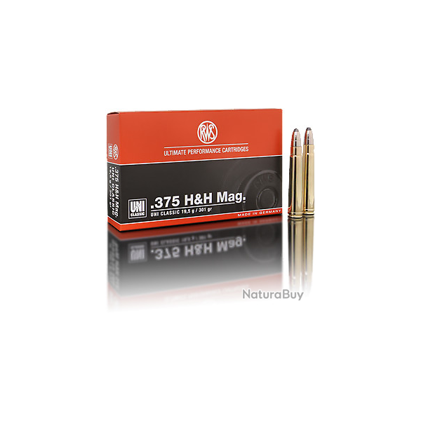 1 BOITE DE MUNITIONS CHASSE RWS CAL:375 H&H UNI CLASSIC 19.5 GR