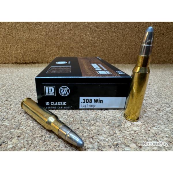 1 BOITE DE MUNITION GRANDE CHASSE RWS 308 WIN ID CLASSIC 9.7gr