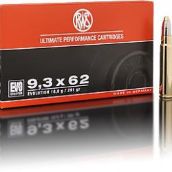 1 BOITE DE MUNITIONS RWS EN CALIBRE 9.3 x 62 EVO  18.8 GR