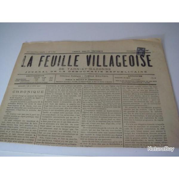 journal la feuille villageoise juin 1897 avec timbre