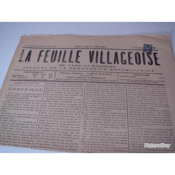 journal la feuille villageoise juin 1897 avec timbre n1649