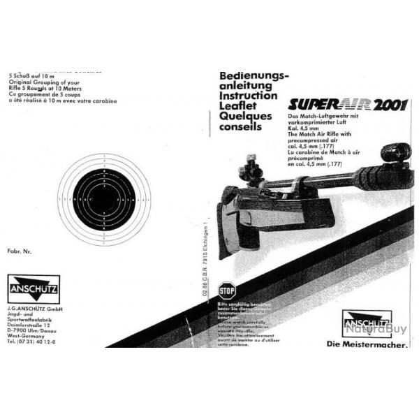 Notice d'utilisation et d'entretien carabine Anschtz Super Air 2001
