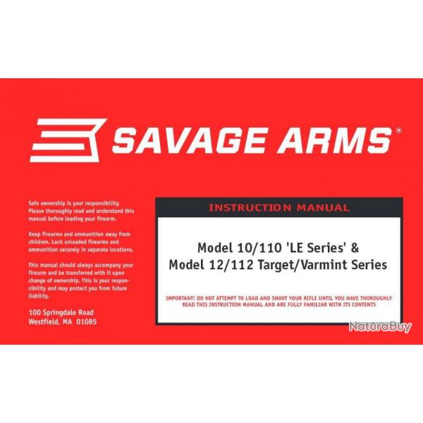 Notice carabines SAVAGE modles  10 / 110 LE series  et  12 / 112 TARGET / VARMINT