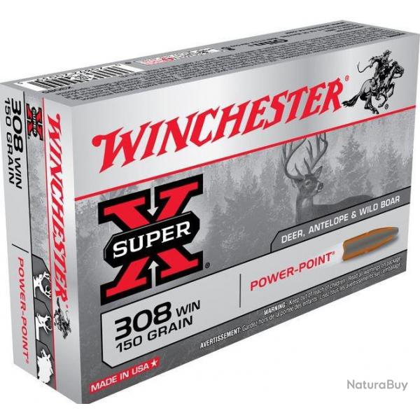 Munition Balles Winchester Power Point Super X 308win 150gr 9,72g par 60
