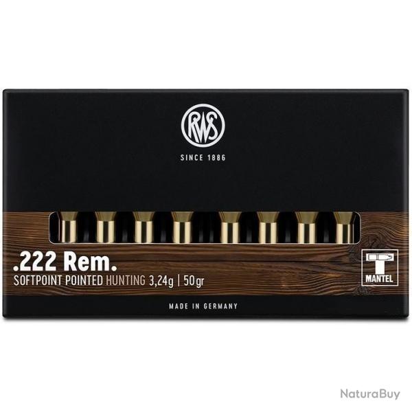 Cartouche RWS / cal. 222 Rem. - T-Mantel 3,24 g / 50 gr