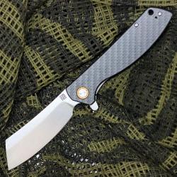 Couteau Artisan Tomahawk Fibre de Carbone Lame Acier D2 Linerlock Clip de Poche ATZ1815PCF