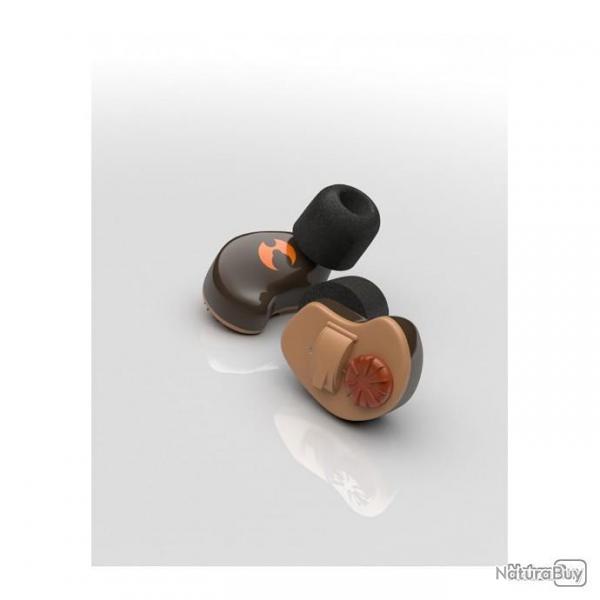 Oreillettes WIRELESS marron pour les modles radio 3,5 mm plug for iPhone, Samsung - SHOTHUNT