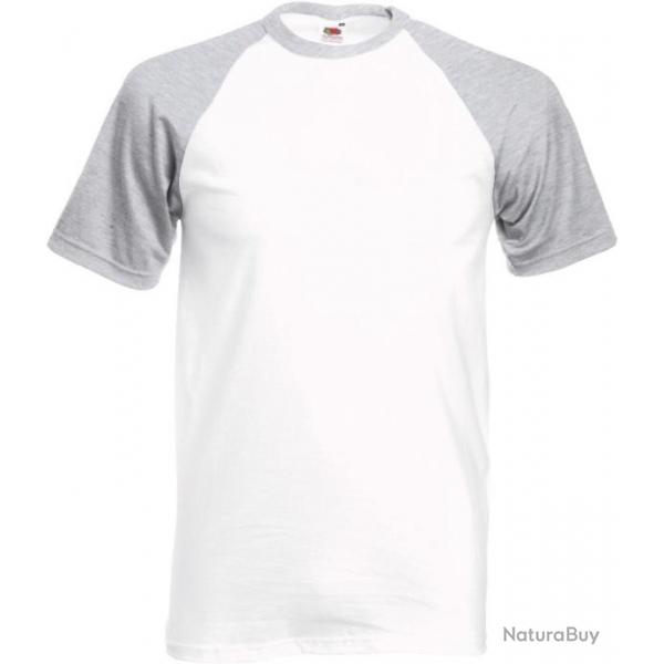 Tee shirt baseball Fruit Of The Loom blanc/gris- SC61026