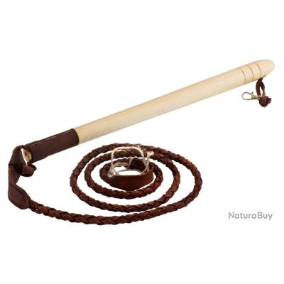 Fouet Vénerie Luxe - Manche En Bois 50 Cm - Longueur Totale 130 Cm - Flotte En Cuir