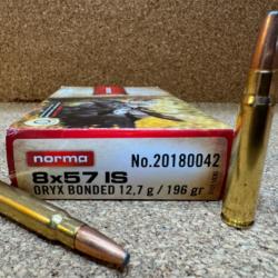 1  BOITES DE MUNITIONS NORMA  8X57 JS ORYX  12.7 GR