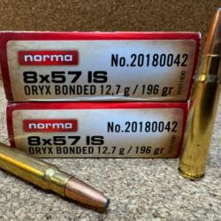 LOT DE 2 BOITES DE MUNITIONS NORMA  8X57 JS ORYX  12.7 GR