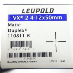 DESTOCKAGE LUNETTE NEUVE LEUPOLD  VX2  4-12x50 MAT DUPLEX CORP DE 25.4MM