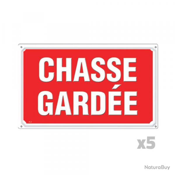 Lot de 5 Panneaux CHASSE GARDÉE Alu 30X20cm