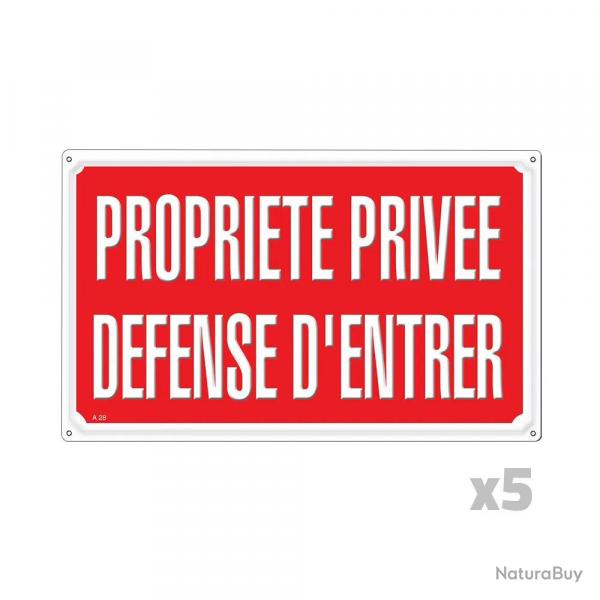 Lot de 5 Panneaux PROPRIETE PRIVEE DEFENSE D'ENTRER Alu 35 x 25cm