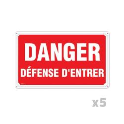 Lot de 5 Panneaux DANGER DÉFENSE D'ENTRER Alu 30X20cm
