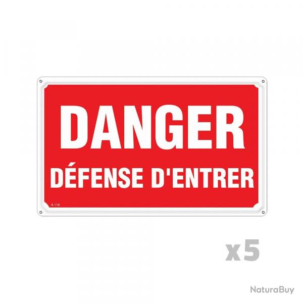 Lot de 5 Panneaux DANGER DÉFENSE D'ENTRER Alu 30X20cm