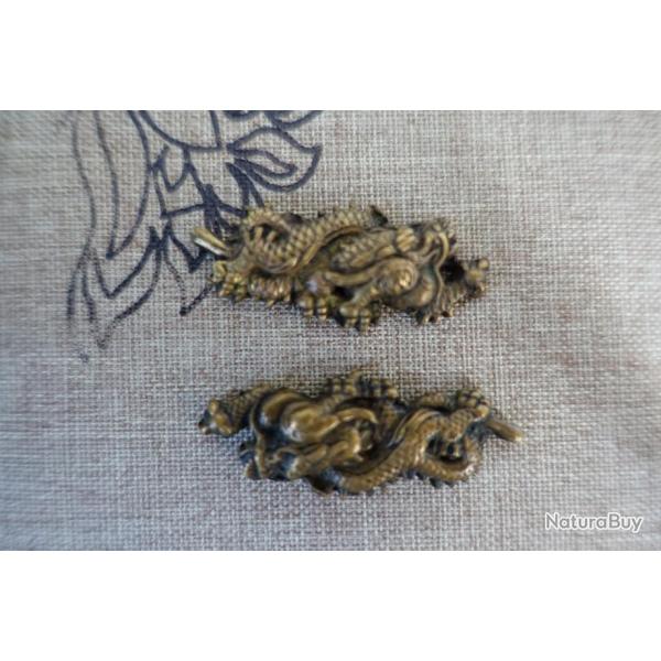 mnuki Japon antique  motif dragon en subako or japon priode do parfait etat