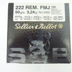 PROMO MUNITIONS SELLIER  BELLOT CAL 222 REM  50 GRS 3,24G  FUL METAL JAKET - BOITE DE 100 MUNITIONS