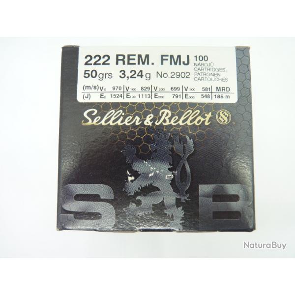 PROMO MUNITIONS SELLIER  BELLOT CAL 222 REM  50 GRS 3,24G  FUL METAL JAKET - BOITE DE 100 MUNITIONS