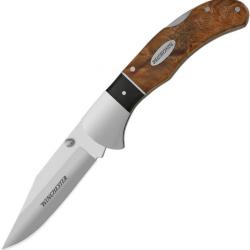 Couteau Winchester Burl Wood Lame Acier 3Cr13 Manche Bois Etui Nylon G2241785