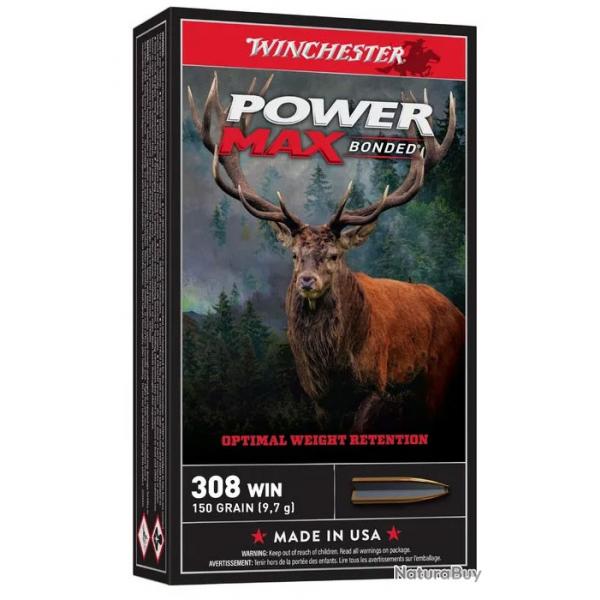 LOT DE 2 BOITES DE 20 MUNITIONS WINCHESTER CAL.308 WIN POWER  MAX BONDED