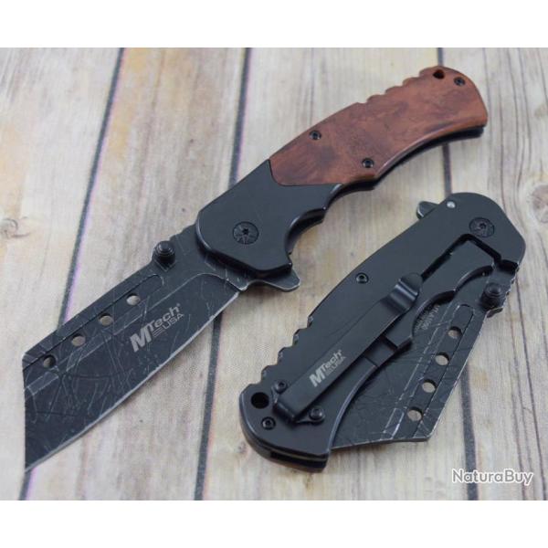 Couteau Tactical Mtech A/O Lame Forme Couperet Acier 3Cr13 Manche Acier/Bois MTA1050SW
