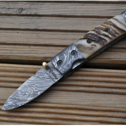 Couteau de poche Damas fait main - Couteau pliant avec cran de sûreté