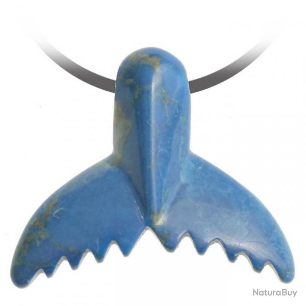 Pendentif pierre perce queue de baleine en howlite teinte bleu