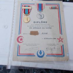 diplome +médaille guerre algérie!!bon état