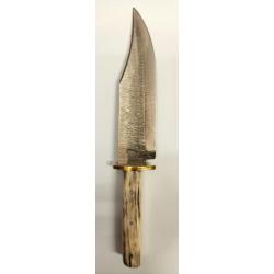 Couteau Artisanal de Gaucho Argentin Manche Cerf Lame Ac. Inox Lg Totale 29cm Etui Cuir Idéal Cadeau