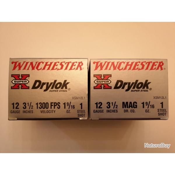 2 botes de 25 = 50 cartouches Winchester Drylok  cal 12/89 (bote grise) N1 SUPER PRIX !!!