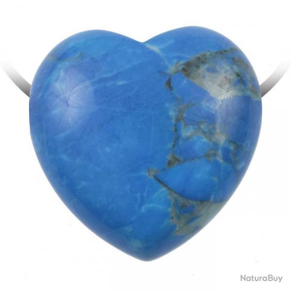 Pendentif coeur pierre perce en howlite teinte bleu