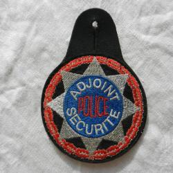 Ancienne plaque de poitrine cuir  - adjoint de sécurité - Police Nationale