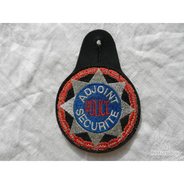 Ancienne plaque de poitrine cuir  - adjoint de scurit - Police Nationale